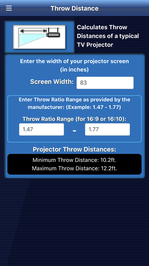 TV Projector app Throwing Distance